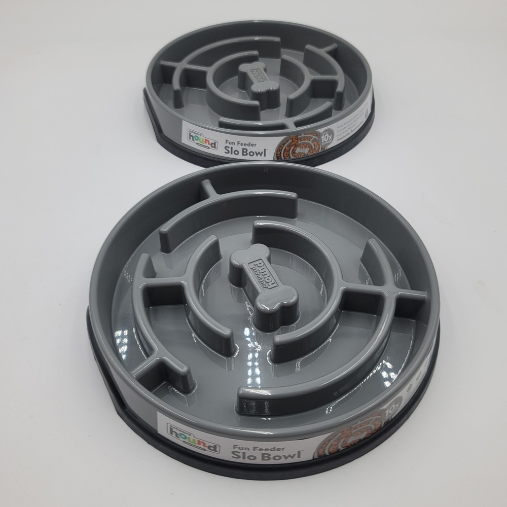 Outward Hound Fun Feeder Slo Bowl Slow Feeder Dog Bowl Grey 2 Pack Set Dog Treat